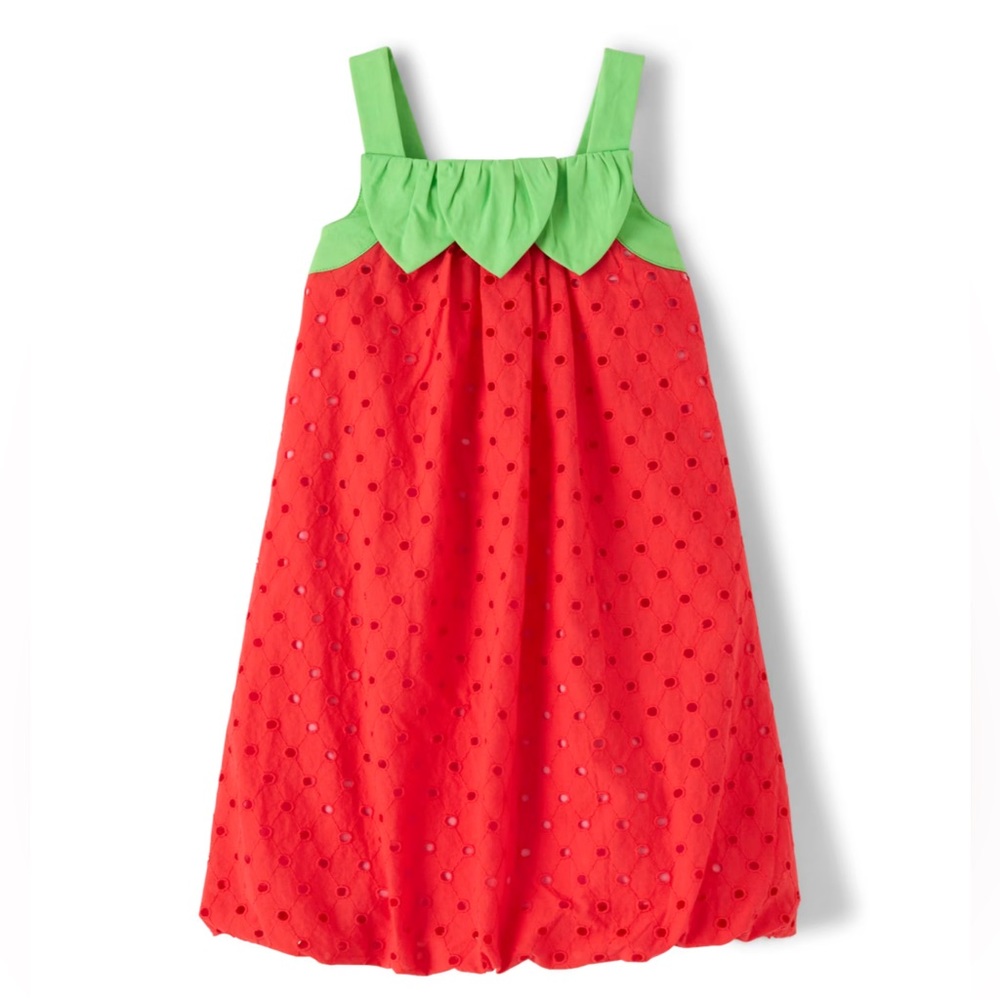 Girls Strawberry Patch Eyelet Bubble Hem Dress- Like New